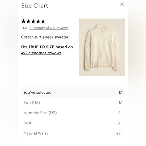 NWT J. Crew Cream 100% Cotton Turtleneck Ribbed-Hem Sweater, Size Medium - Picture 5 of 16
